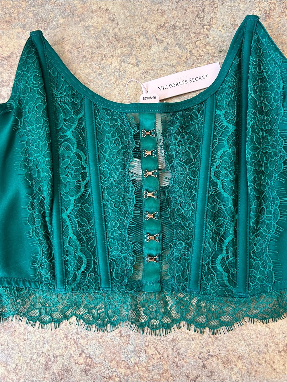 NWT Victoria’s Secret Emerald Green Lace Cropped Corset Size Medium - Picture 2 of 4